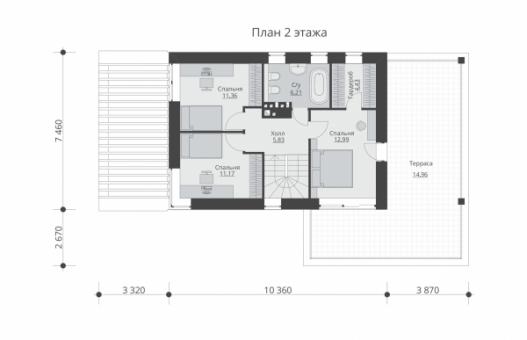 Проект двухэтажного жилого дома с гаражом и террасами